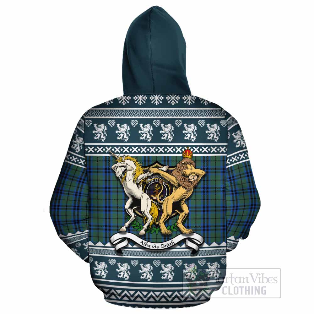 Marshall Clan Tartan Crest Christmas Cotton Hoodie Coat of Arms Funny Style - Tartan Vibes Clothing