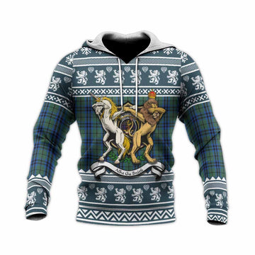 Marshall Clan Tartan Crest Christmas Knitted Hoodie Coat of Arms Funny Style
