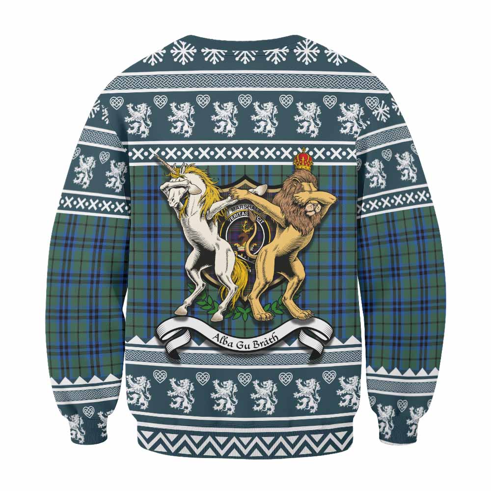 Marshall Clan Tartan Crest Christmas Sweatshirt Coat of Arms Funny Style - Tartan Vibes Clothing