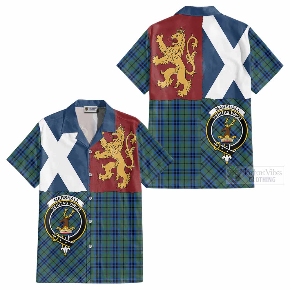 Marshall Crest Tartan Cotton Hawaiian Shirt with Lion Rampant Saltire Style - Tartan Vibes Clothing