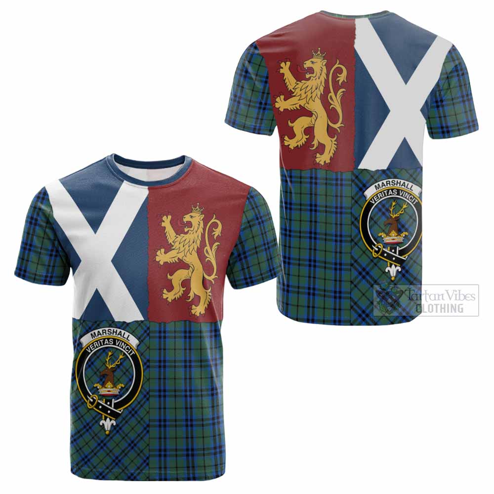 Marshall Crest Tartan Cotton T-shirt with Lion Rampant Saltire Style - Tartan Vibes Clothing
