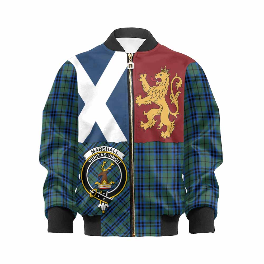 Marshall Crest Tartan Kid Bomber Jacket with Lion Rampant Saltire Style - Tartan Vibes Clothing