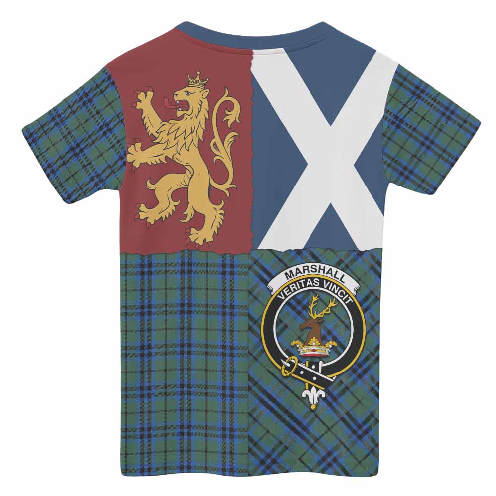Marshall Crest Tartan Kid T-shirt with Lion Rampant Saltire Style - Tartan Vibes Clothing