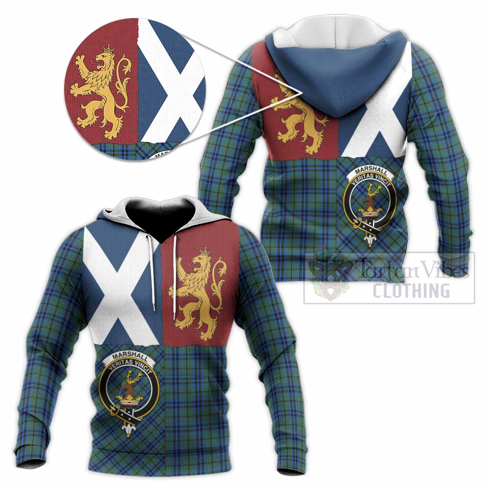 Marshall Crest Tartan Knitted Hoodie with Lion Rampant Saltire Style