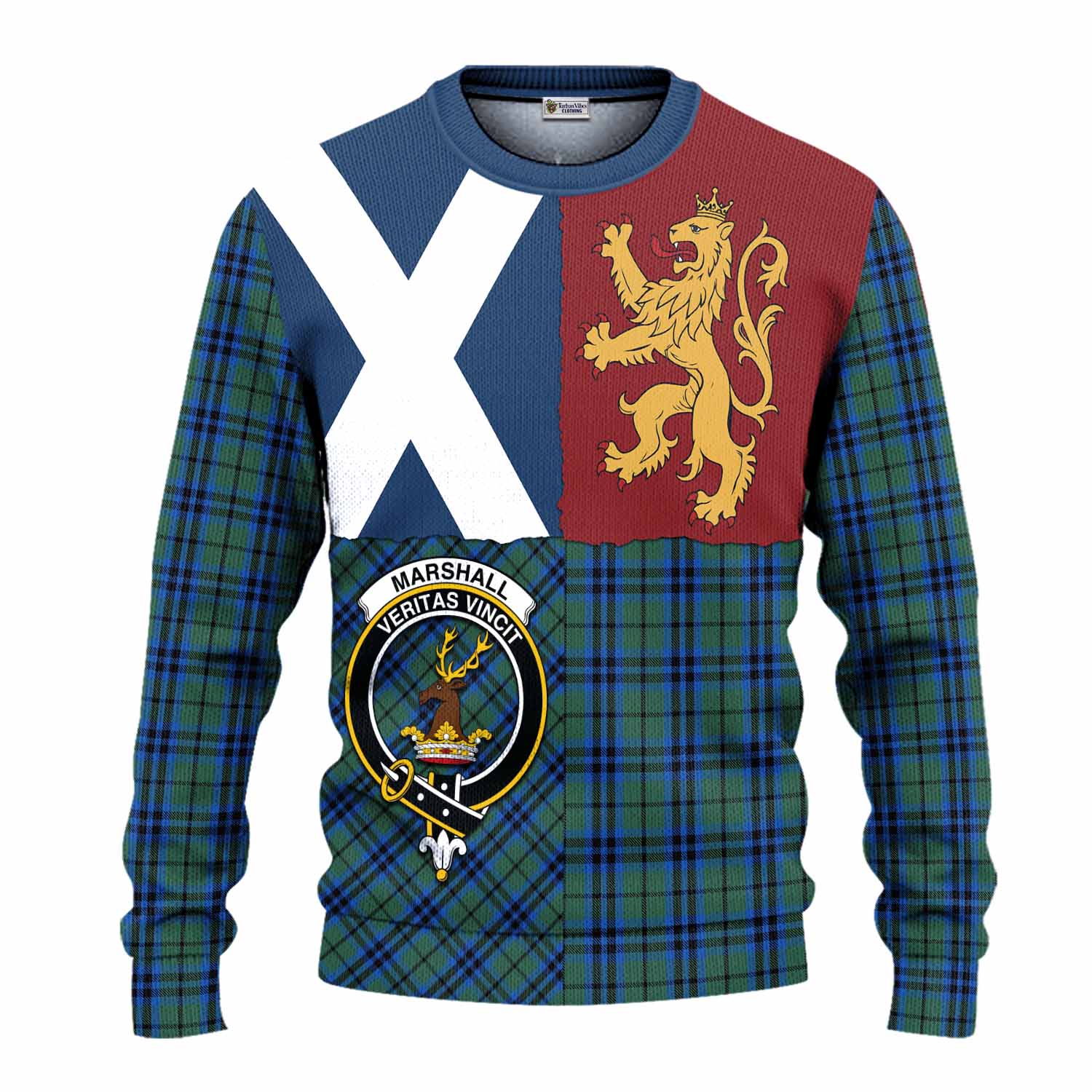Marshall Crest Tartan Knitted Sweater with Lion Rampant Saltire Style