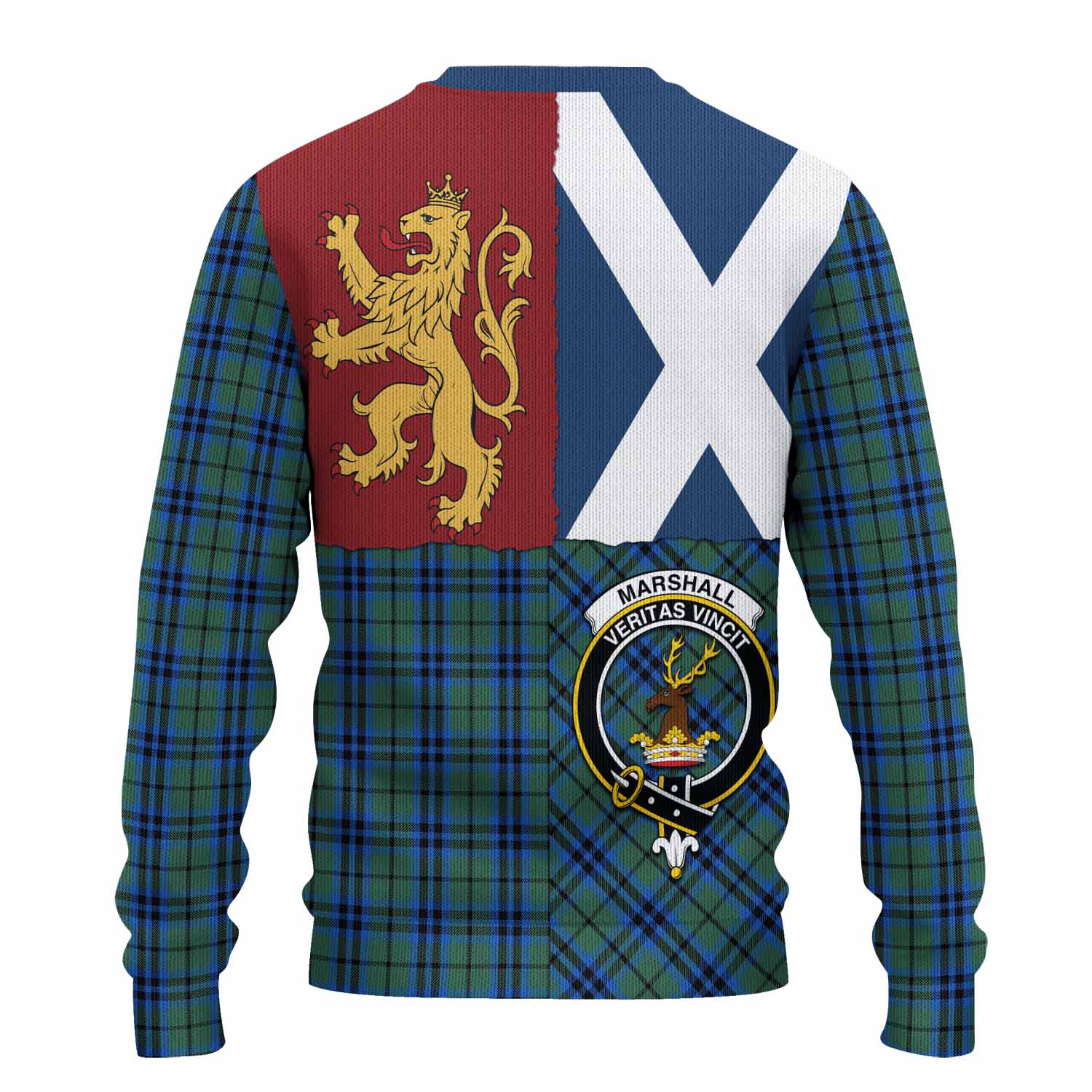 Marshall Crest Tartan Knitted Sweater with Lion Rampant Saltire Style