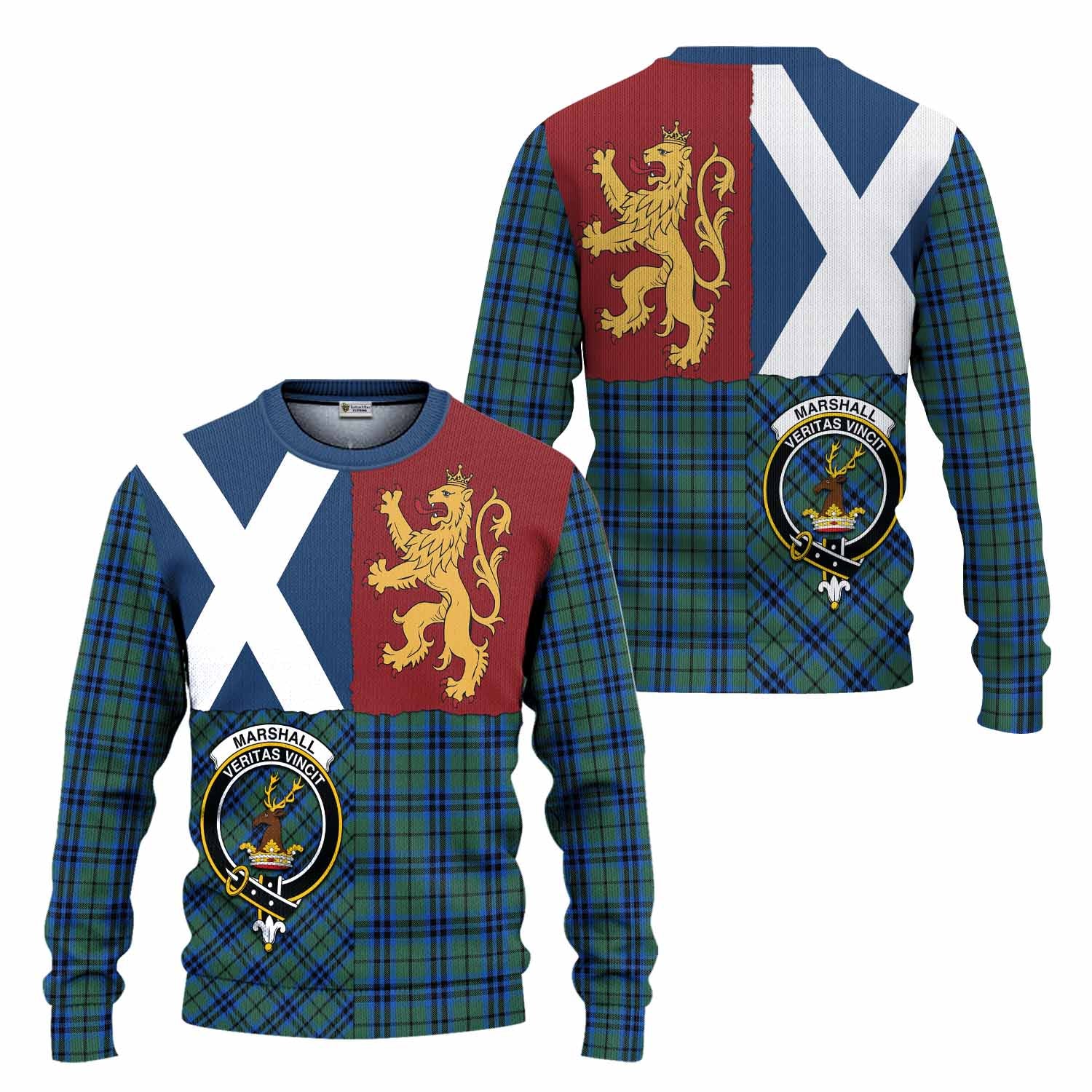 Marshall Crest Tartan Knitted Sweater with Lion Rampant Saltire Style