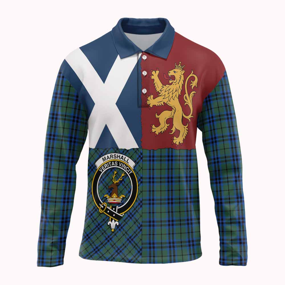 Marshall Crest Tartan Long Sleeve Polo Shirt with Lion Rampant Saltire Style