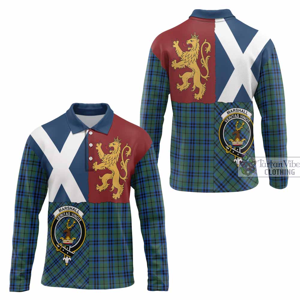 Marshall Crest Tartan Long Sleeve Polo Shirt with Lion Rampant Saltire Style