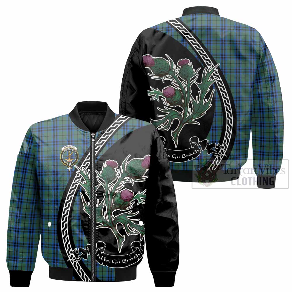Marshall Family Crest Tartan Bomber Jacket Alba Thistle Inspired - Tartan Vibes Clothing