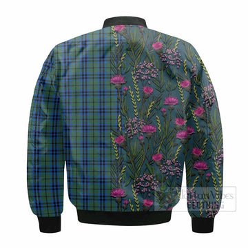 Marshall Family Crest Tartan Bomber Jacket Scottish Thistle Flower Pattern Half Style