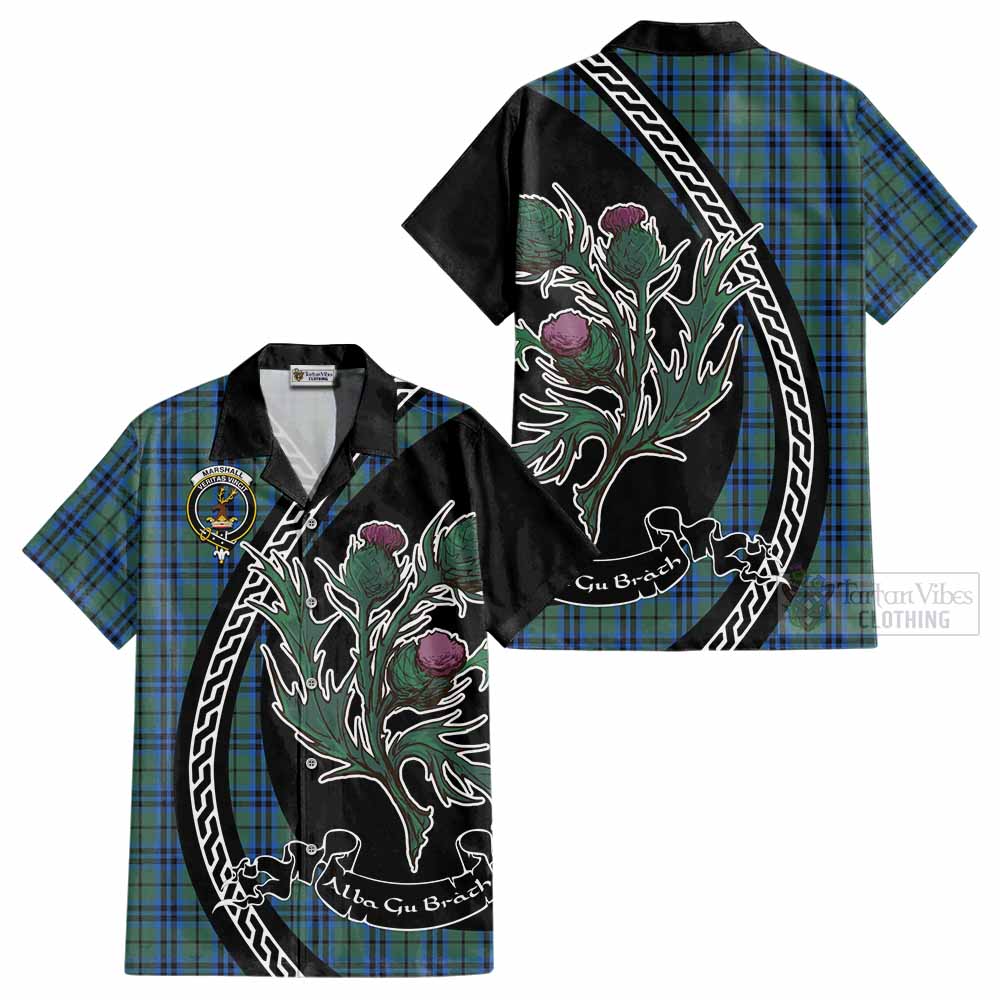 Marshall Family Crest Tartan Cotton Hawaiian Shirt Alba Thistle Inspired - Tartan Vibes Clothing