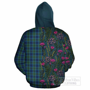Marshall Family Crest Tartan Cotton Hoodie Scottish Thistle Flower Pattern Half Style