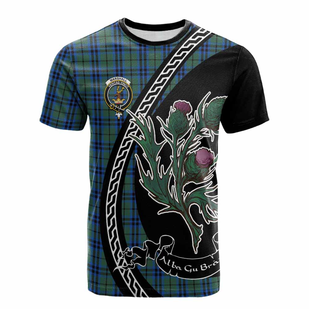 Marshall Family Crest Tartan Cotton T-shirt Alba Thistle Inspired - Tartan Vibes Clothing