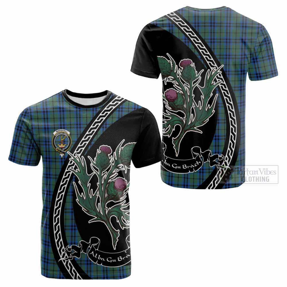 Marshall Family Crest Tartan Cotton T-shirt Alba Thistle Inspired - Tartan Vibes Clothing