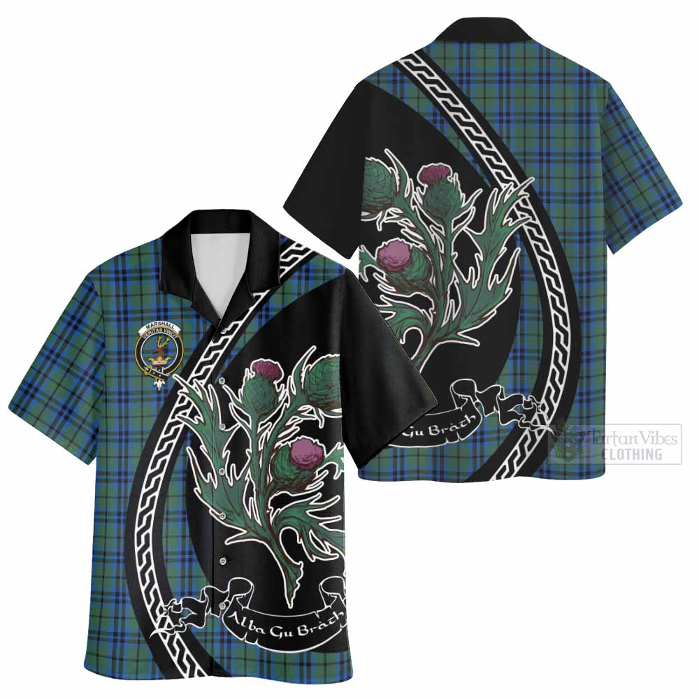 Marshall Family Crest Tartan Hawaiian Shirt Alba Thistle Inspired - Tartan Vibes Clothing