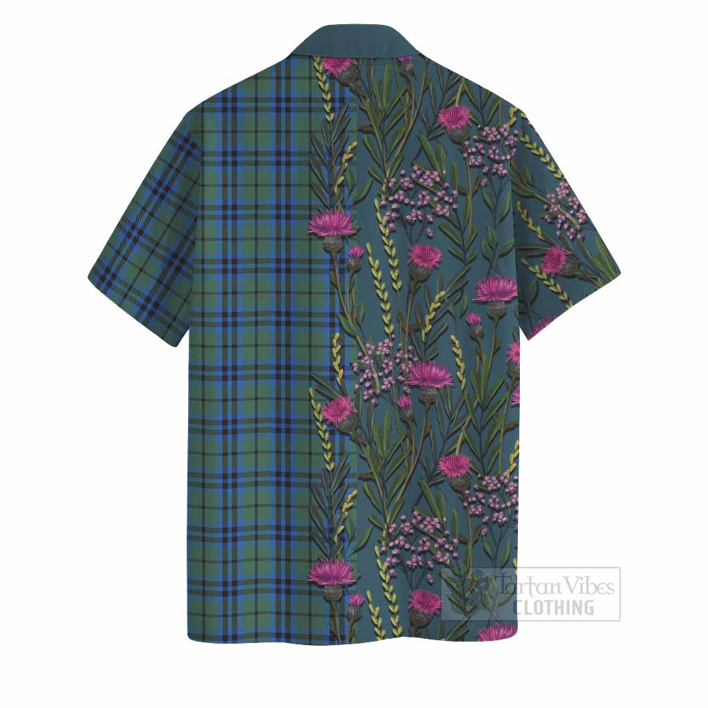 Marshall Family Crest Tartan Hawaiian Shirt Scottish Thistle Flower Pattern Half Style - Tartan Vibes Clothing