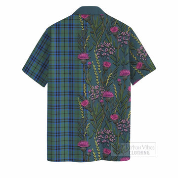 Marshall Family Crest Tartan Hawaiian Shirt Scottish Thistle Flower Pattern Half Style