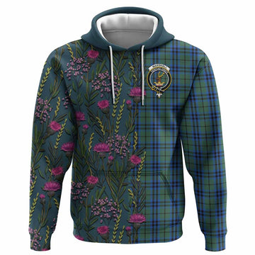 Marshall Family Crest Tartan Hoodie Scottish Thistle Flower Pattern Half Style