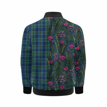 Marshall Family Crest Tartan Kid Bomber Jacket Scottish Thistle Flower Pattern Half Style - Tartan Vibes Clothing