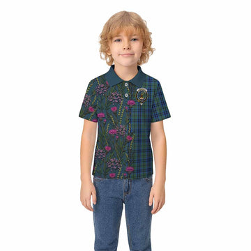 Marshall Family Crest Tartan Kid Polo Shirt Scottish Thistle Flower Pattern Half Style - Tartan Vibes Clothing