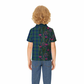 Marshall Family Crest Tartan Kid Polo Shirt Scottish Thistle Flower Pattern Half Style - Tartan Vibes Clothing