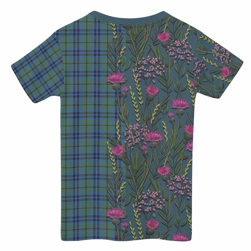 Marshall Family Crest Tartan Kid T-shirt Scottish Thistle Flower Pattern Half Style - Tartan Vibes Clothing