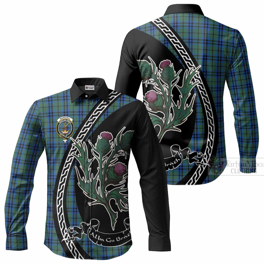 Marshall Family Crest Tartan Long Sleeve Button Shirts Alba Thistle Inspired - Tartan Vibes Clothing
