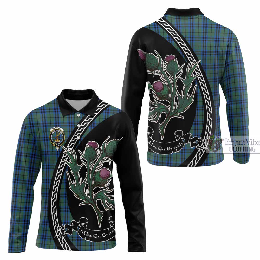 Marshall Family Crest Tartan Long Sleeve Polo Shirt Alba Thistle Inspired - Tartan Vibes Clothing