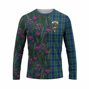 Marshall Family Crest Tartan Long Sleeve T-Shirt Scottish Thistle Flower Pattern Half Style - Tartan Vibes Clothing