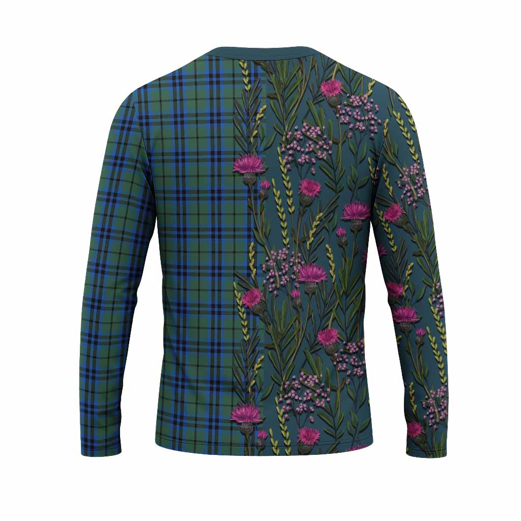 Marshall Family Crest Tartan Long Sleeve T-Shirt Scottish Thistle Flower Pattern Half Style - Tartan Vibes Clothing