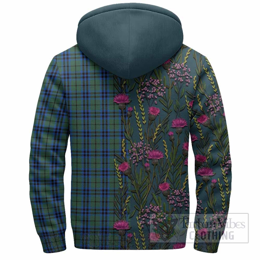 Marshall Family Crest Tartan Sherpa Hoodie Scottish Thistle Flower Pattern Half Style - undefined