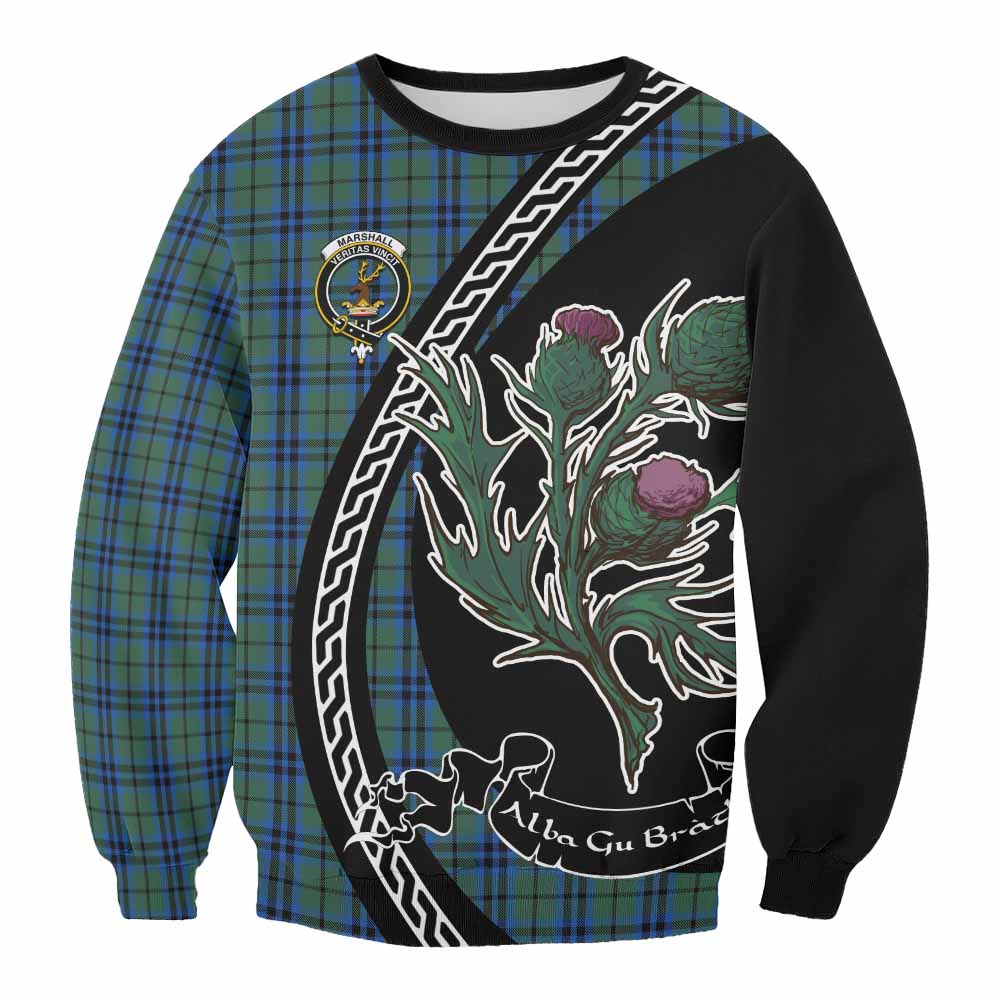 Marshall Family Crest Tartan Sweatshirt Alba Thistle Inspired - Tartan Vibes Clothing