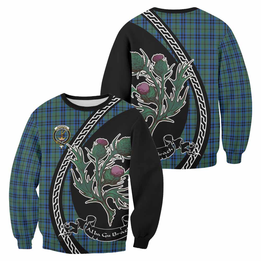 Marshall Family Crest Tartan Sweatshirt Alba Thistle Inspired - Tartan Vibes Clothing