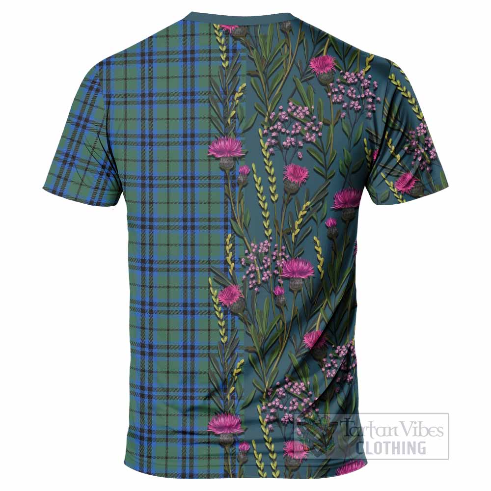 Marshall Family Crest Tartan T-Shirt Scottish Thistle Flower Pattern Half Style - Tartan Vibes Clothing