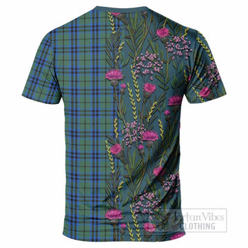 Marshall Family Crest Tartan T-Shirt Scottish Thistle Flower Pattern Half Style - Tartan Vibes Clothing