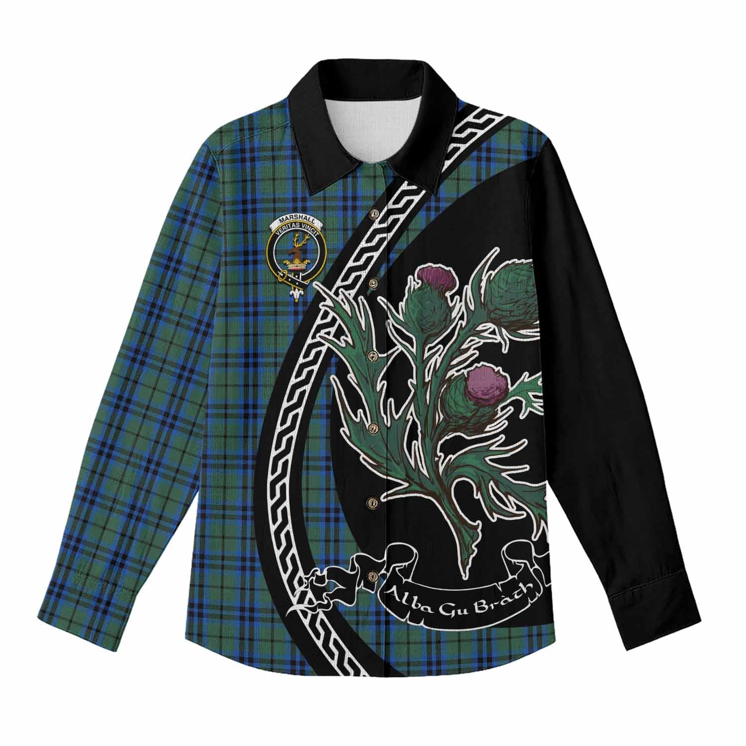 Marshall Family Crest Tartan Women Casual Shirt Alba Thistle Inspired - Tartan Vibes Clothing