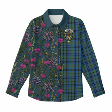 Marshall Family Crest Tartan Women Casual Shirt Scottish Thistle Flower Pattern Half Style - Tartan Vibes Clothing