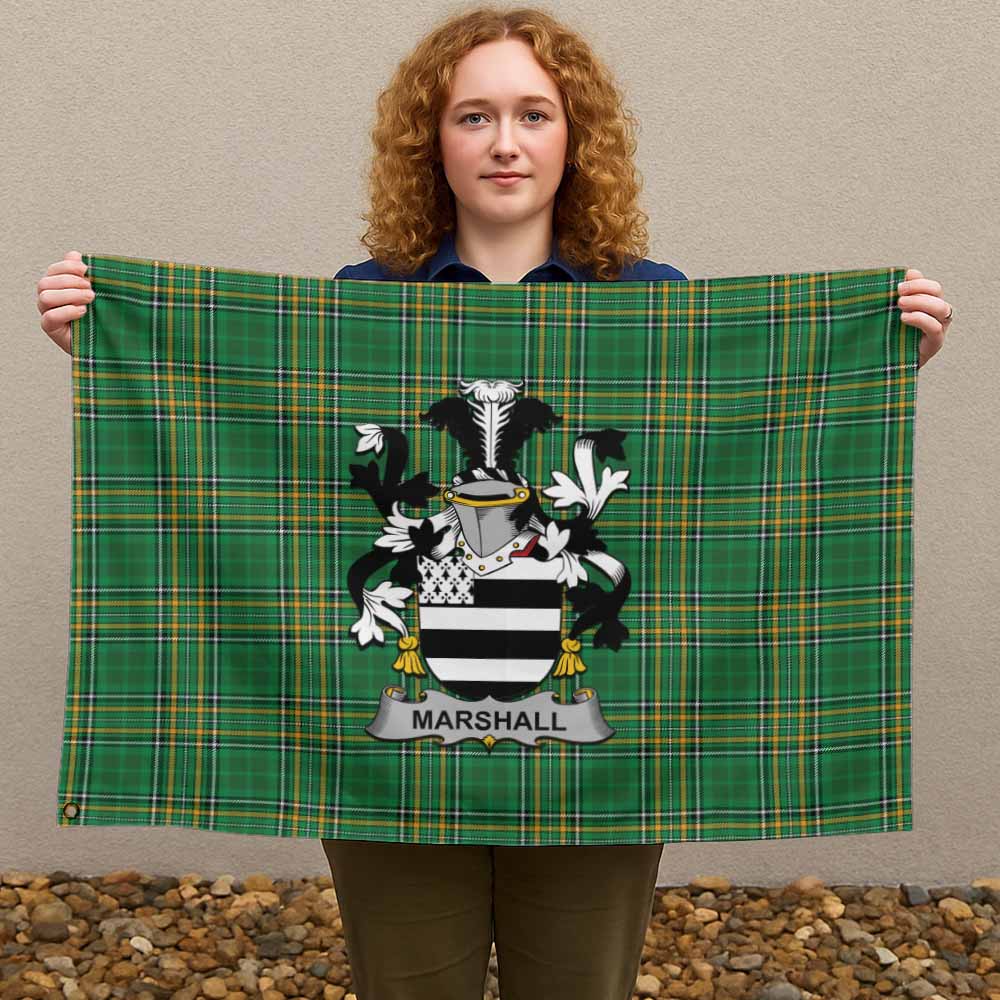 Tartan Vibes Clothing Marshall Irish Clan Tartan House Flag with Coat of Arms