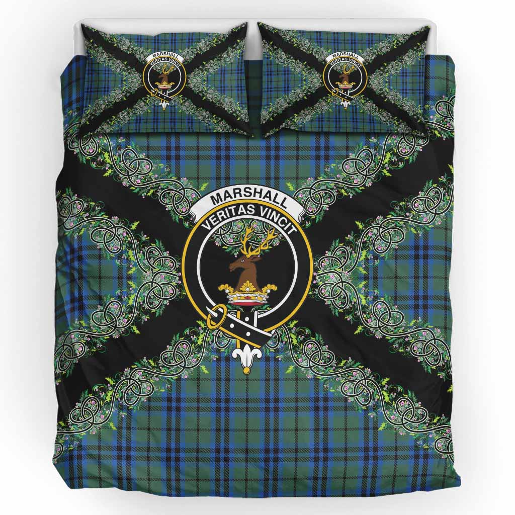Marshall Scottish Tartan Crest Bedding Set Thistle Celtic Knotwork Heritage Art UK Bedding Set UK King 91*87 inch - Tartan Vibes Clothing