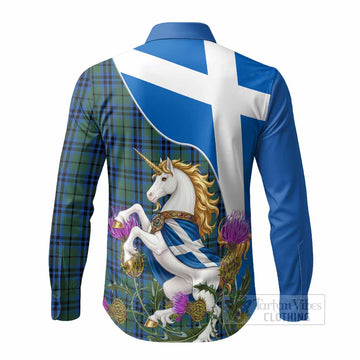 Marshall Scottish Tartan Crest Unicorn Heritage Long Sleeve Button Shirts - Tartan Vibes Clothing