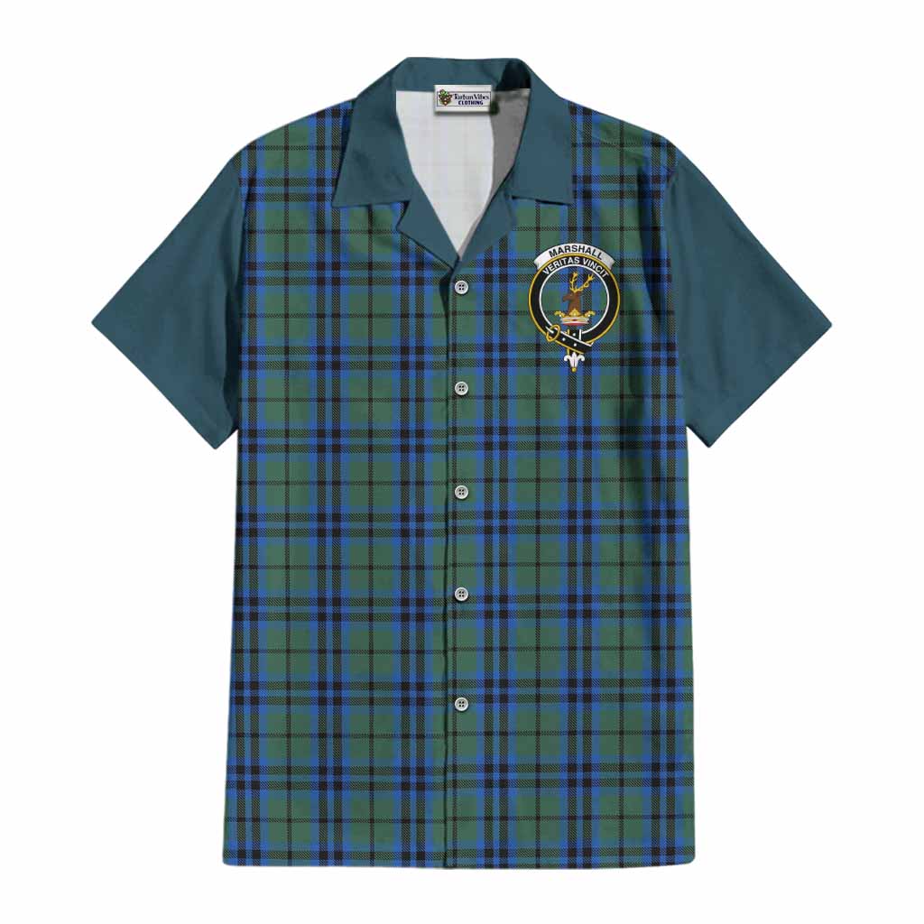 Marshall Tartan Accent Cotton Hawaiian Shirt with Family Crest