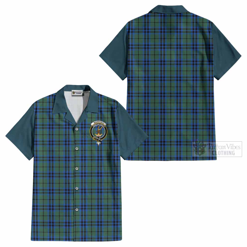 Marshall Tartan Accent Cotton Hawaiian Shirt with Family Crest