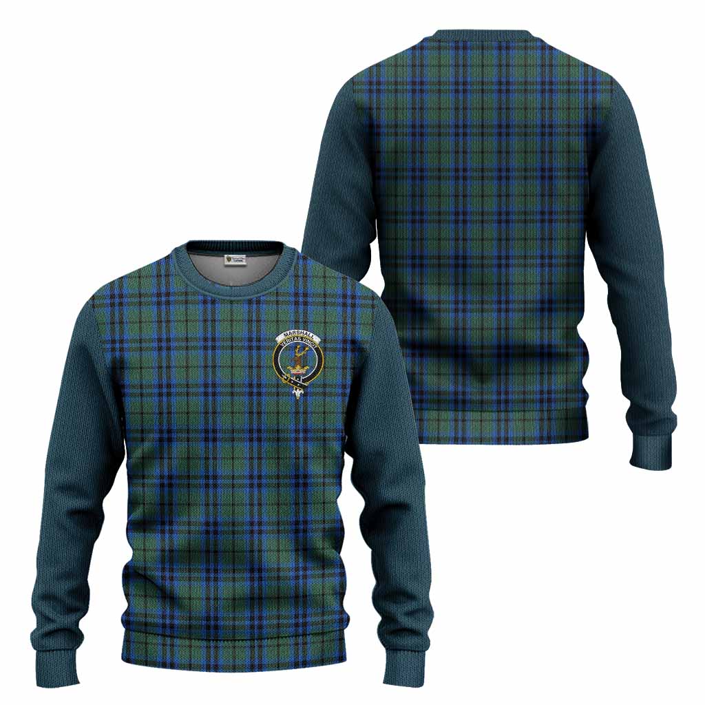 Marshall Tartan Accent Knitted Sweater with Family Crest