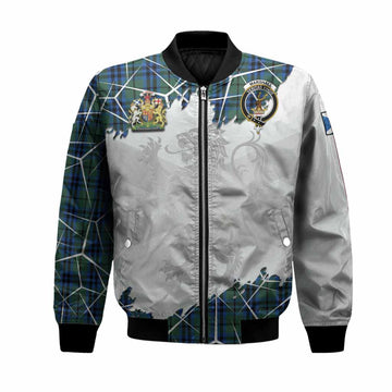 Marshall Tartan Bomber Jacket with Family Crest and Lion Rampant Grunge Style