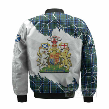 Marshall Tartan Bomber Jacket with Family Crest and Lion Rampant Grunge Style