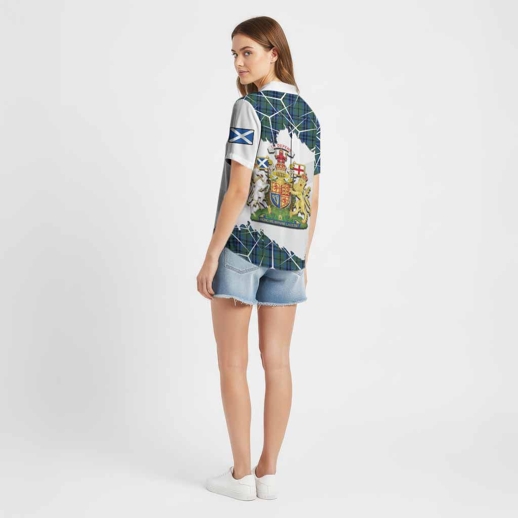 Marshall Tartan Cotton Hawaiian Shirt with Family Crest and Lion Rampant Grunge Style