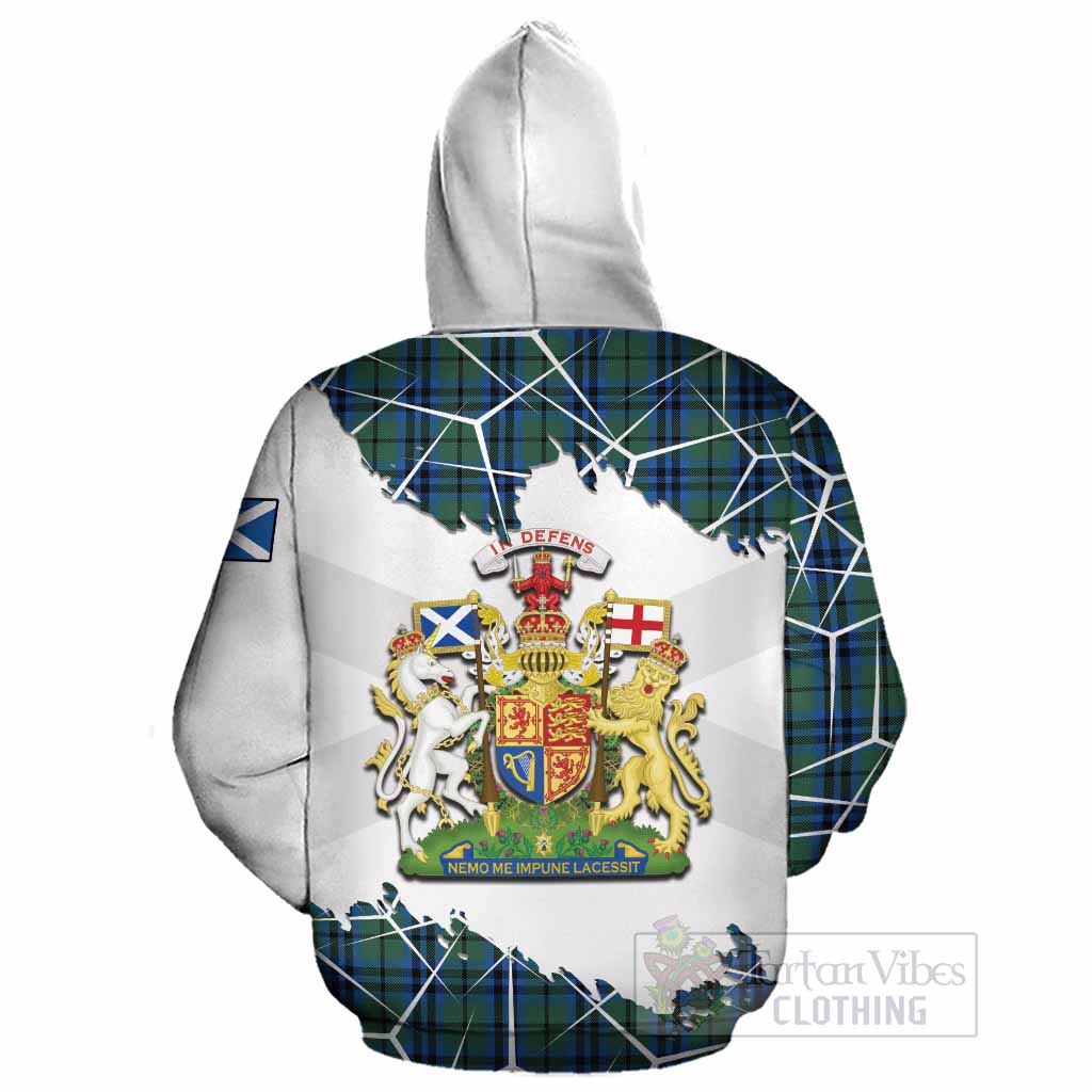 Marshall Tartan Cotton Hoodie with Family Crest and Lion Rampant Grunge Style