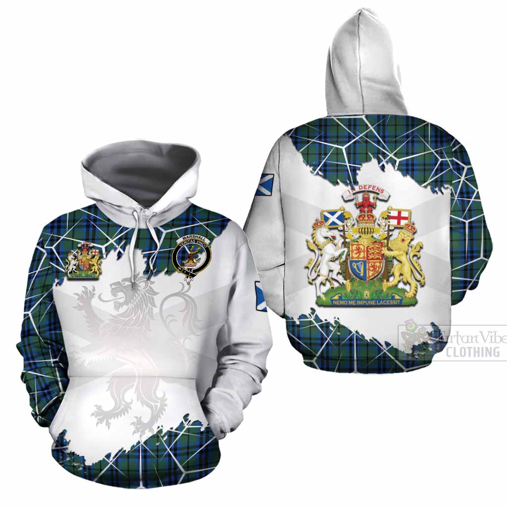 Marshall Tartan Cotton Hoodie with Family Crest and Lion Rampant Grunge Style