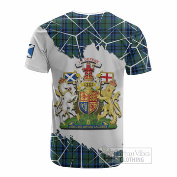 Marshall Tartan Cotton T-shirt with Family Crest and Lion Rampant Grunge Style